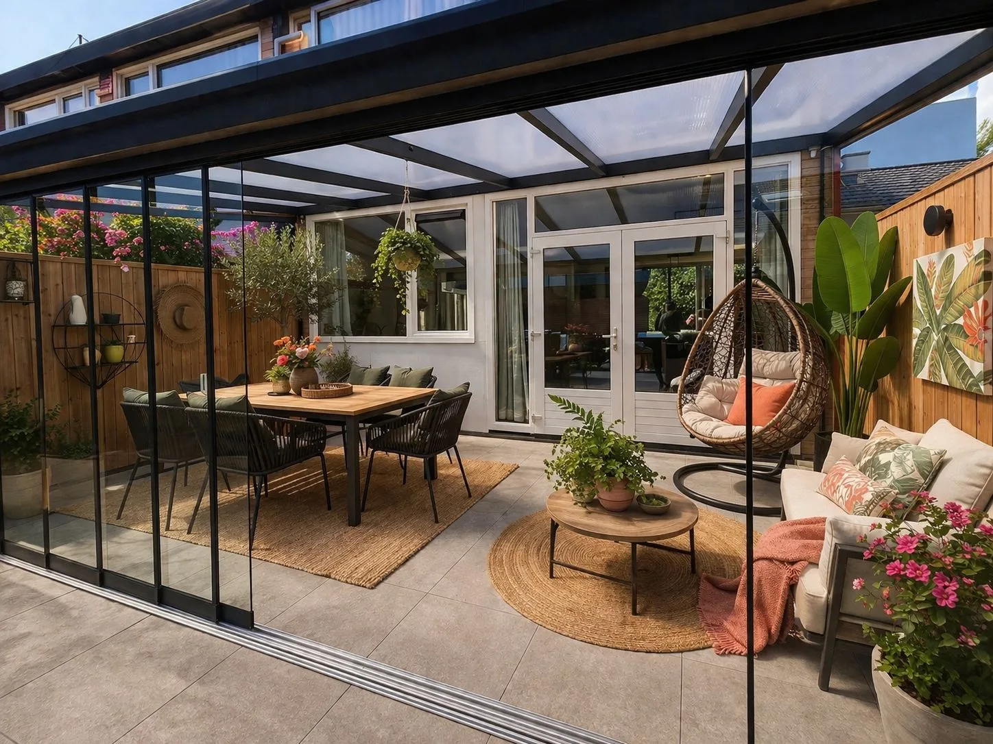 Aluminium overkapping met glazen schuifwanden te Assen